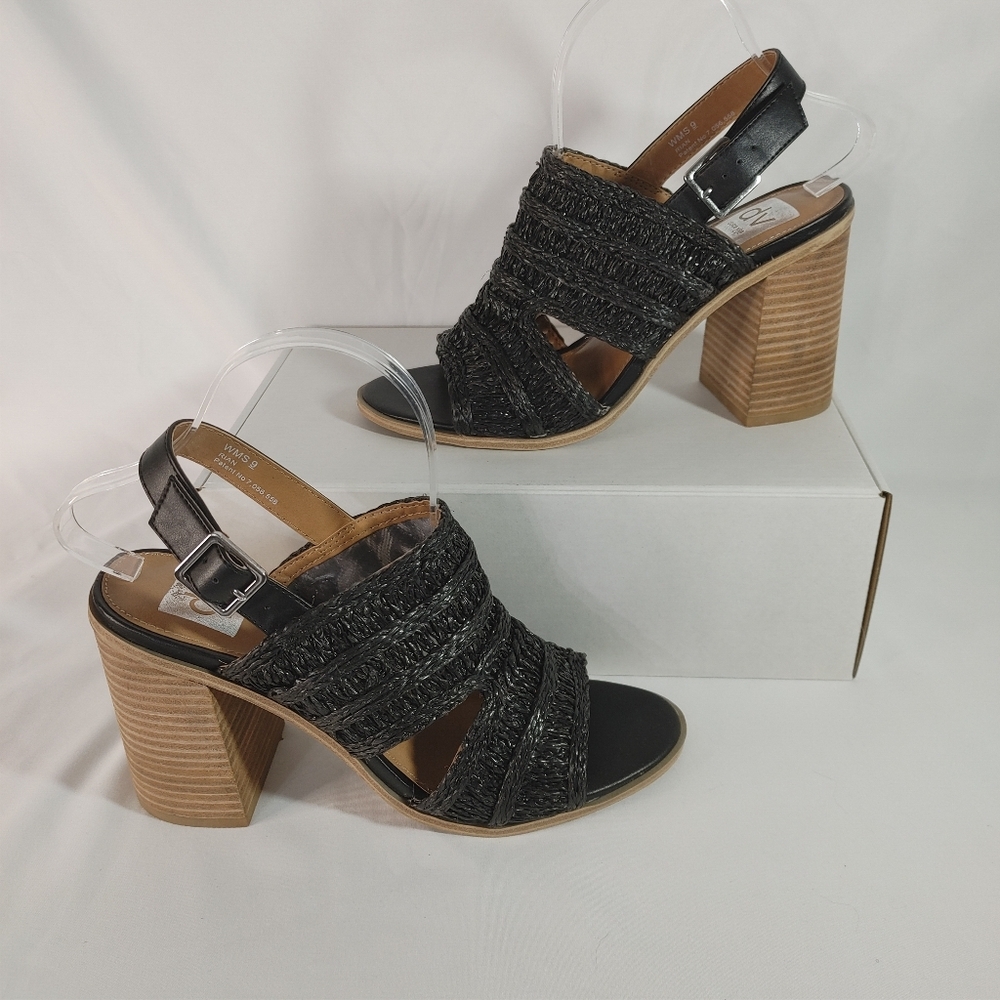 DV Dolce Vita Black Woven Block Heel Sandals Size 9